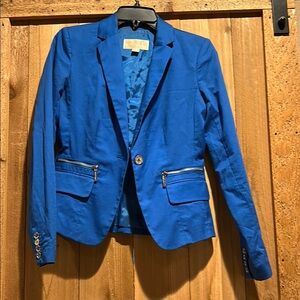 Michael Kors Blue Fitted Blazer with Notched Lapel